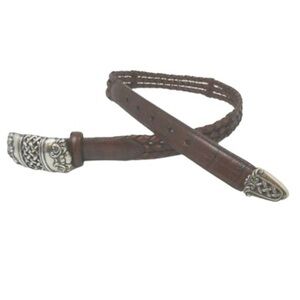 Vintage Woven Leather Western Belt with Silver Buckle Size Medium